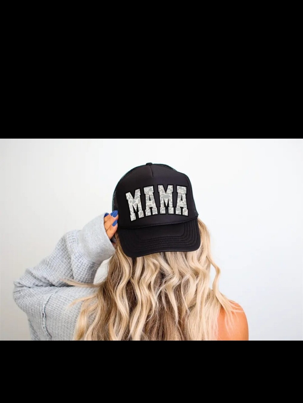 Black 'MAMA' Embellished Trucker Hat